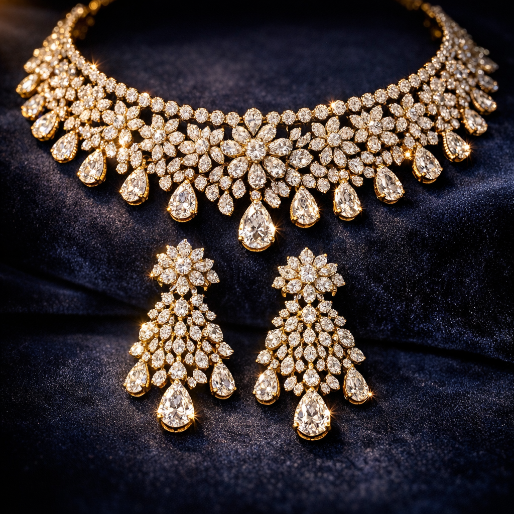 Diamond bridal choker and earring set